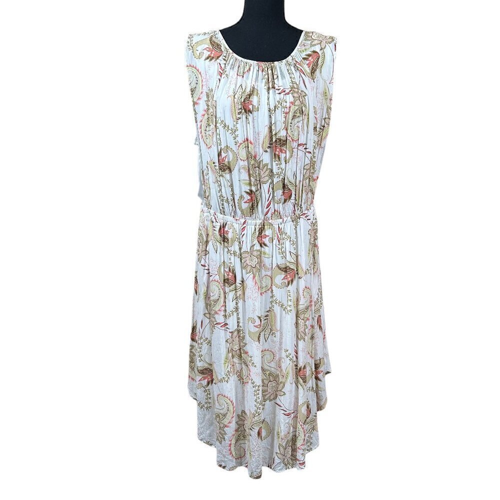 J. Jill Pink Green Paisley Cottagecore Sleeveless Summer Midi Dress Plus Size 2X